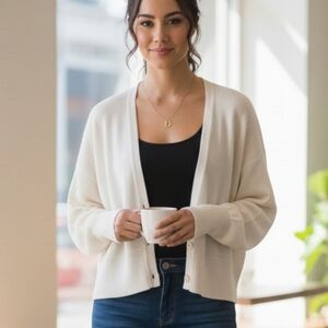 LOFT Cream Batwing Cardigan L Button Front Minimalist Cozy